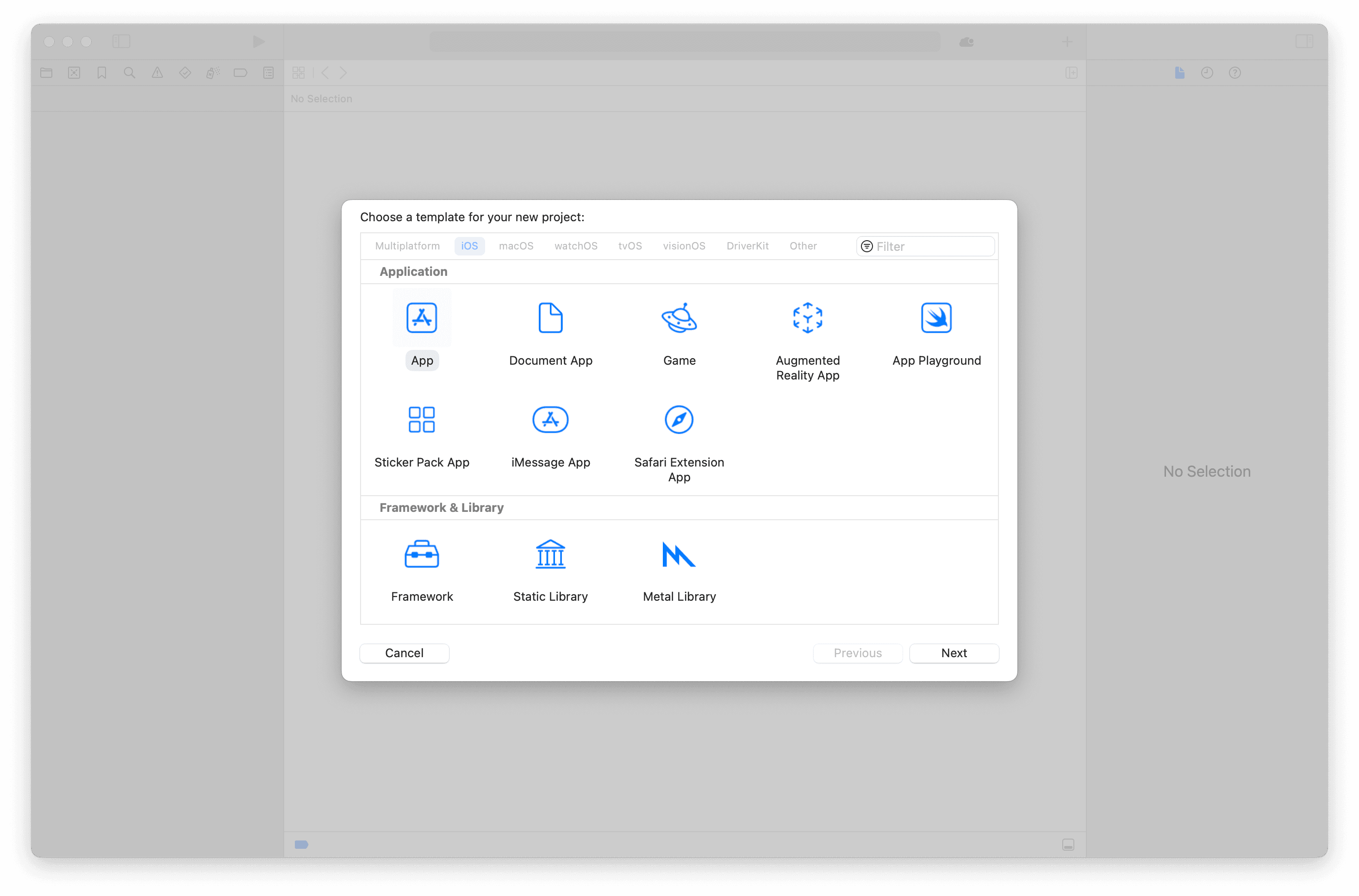 Xcodeのプロジェクトテンプレート選択画面