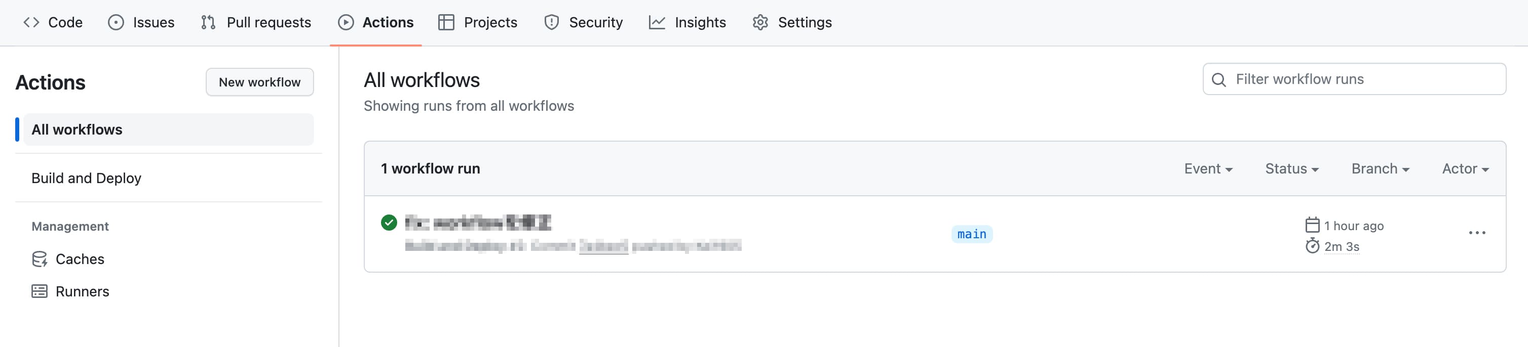 GitHubのActionsメニュー