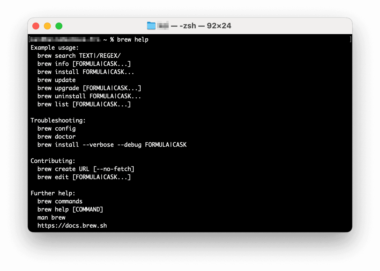 brew helpを実行した時の結果