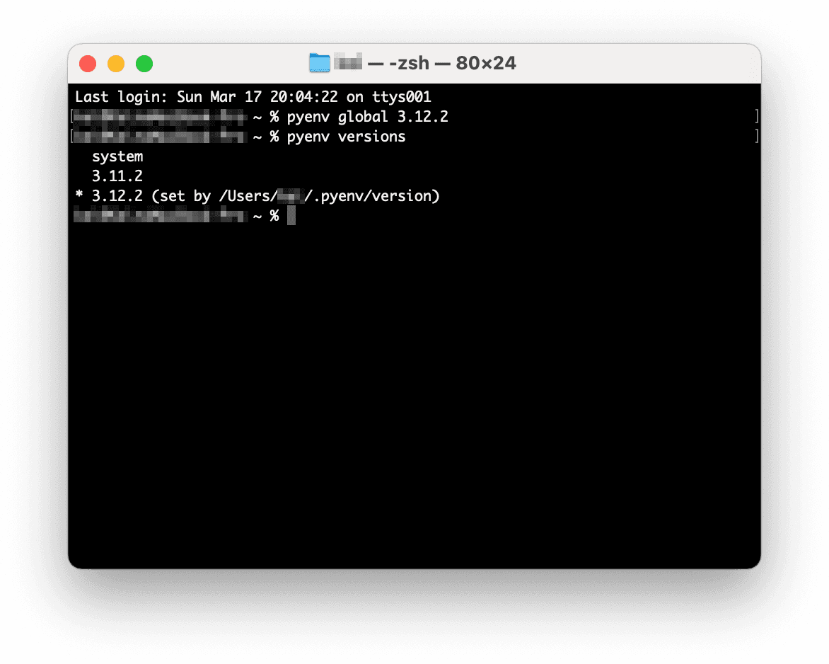 Python 3.12.2が選択されているターミナルの画像